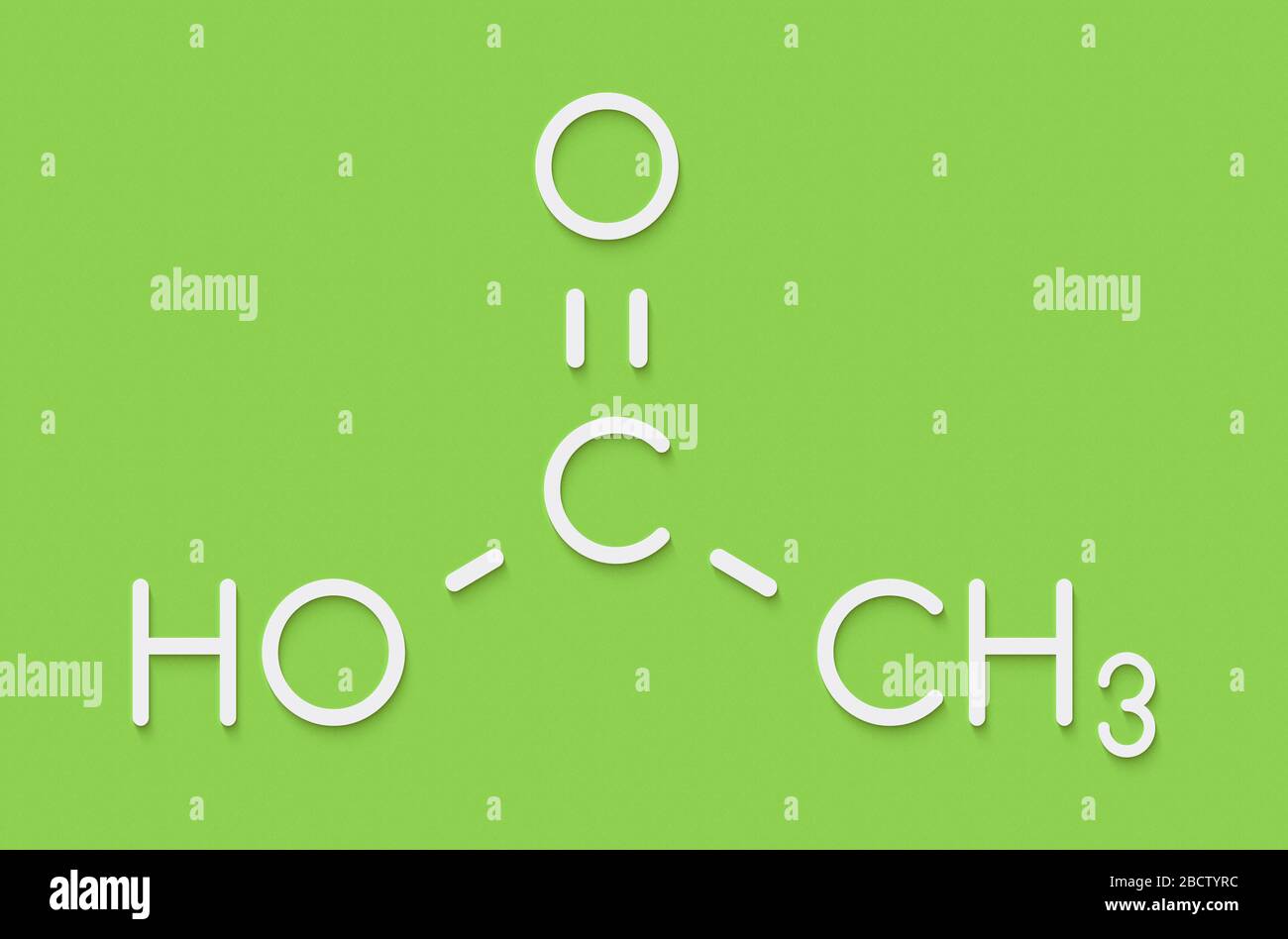 Molecola di acido acetico. L'aceto è una soluzione acquosa di acido acetico. Formula scheletrica. Foto Stock
