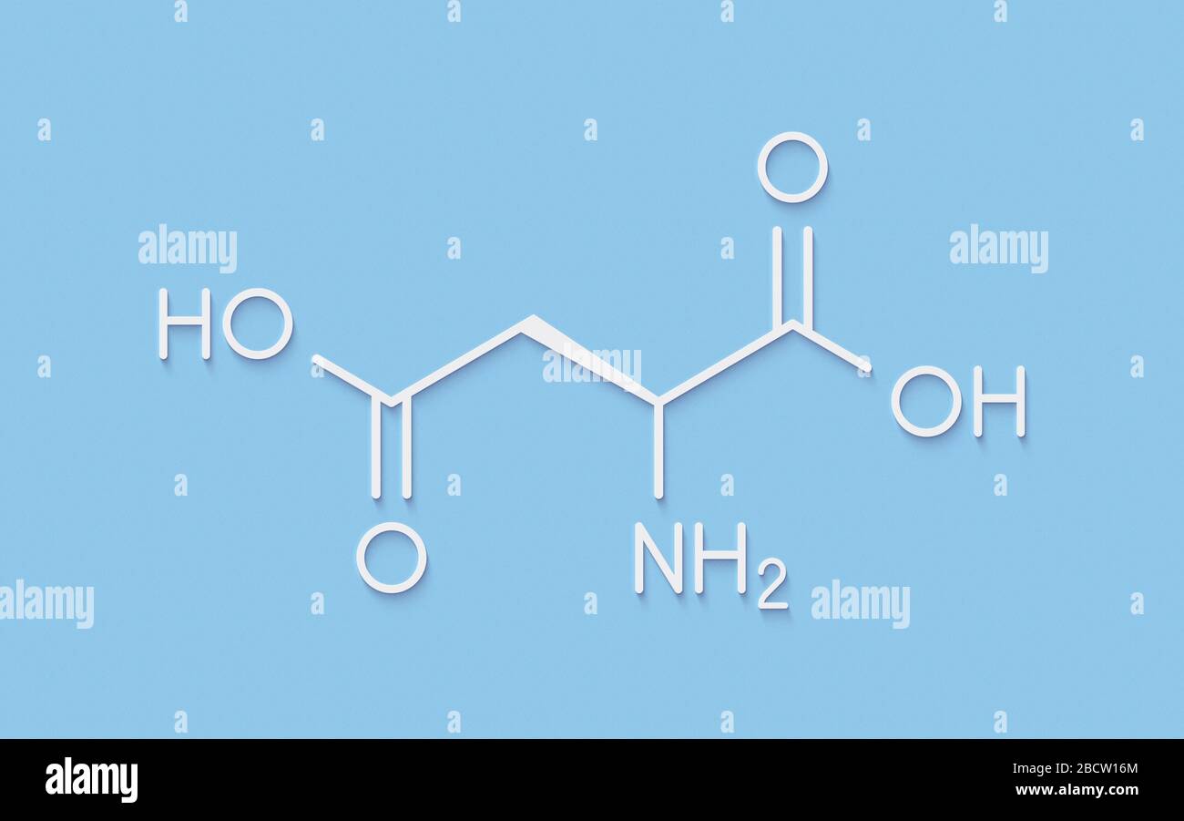 Molecola di amminoacido dell'acido aspartico (acido L-aspartico, ASP, D). Formula scheletrica. Foto Stock