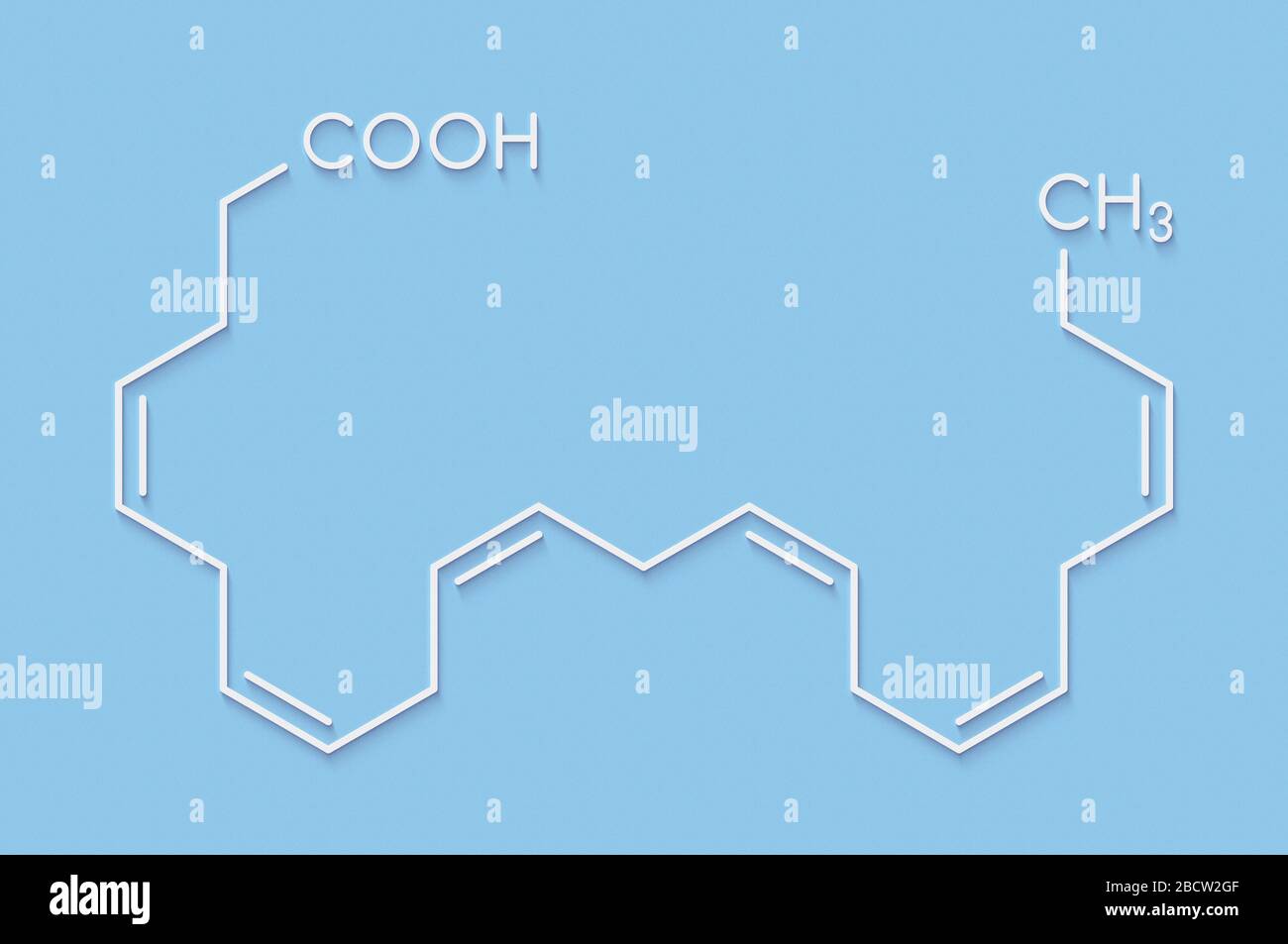 Acido docosaesaenoico (DHA, acido cervonic molecola). Polinsaturo Omega-3 di acidi grassi presenti nell'olio di pesce. Formula di scheletro. Foto Stock