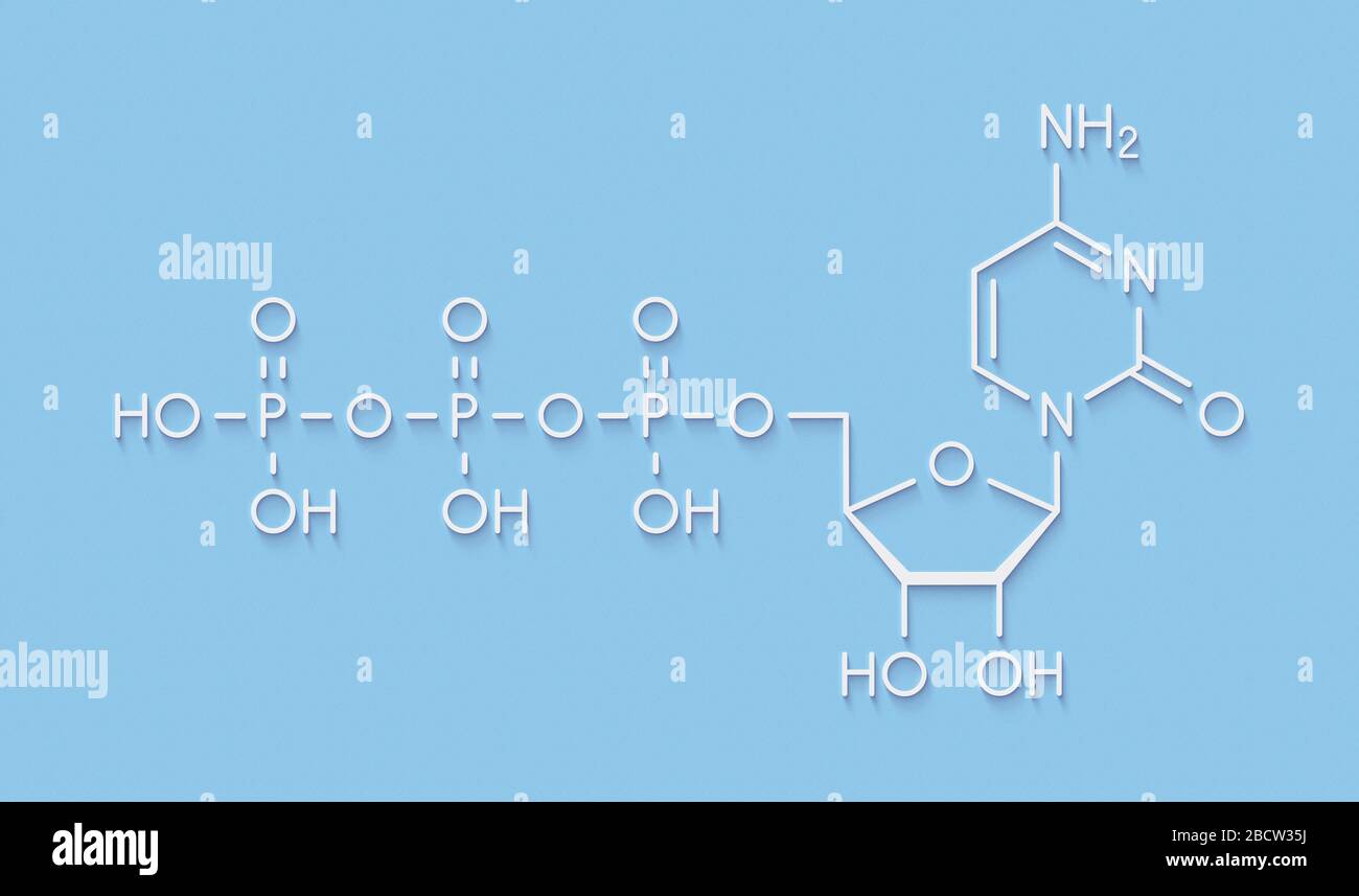 Molecola di blocco di citidina trifosfato (CTP) RNA. Funziona anche come cofattore per alcuni enzimi. Formula scheletrica. Foto Stock