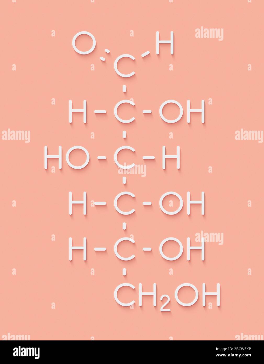 Molecola di zucchero di uva glucosio (D-glucosio, destrosio). Formula scheletrica. Foto Stock