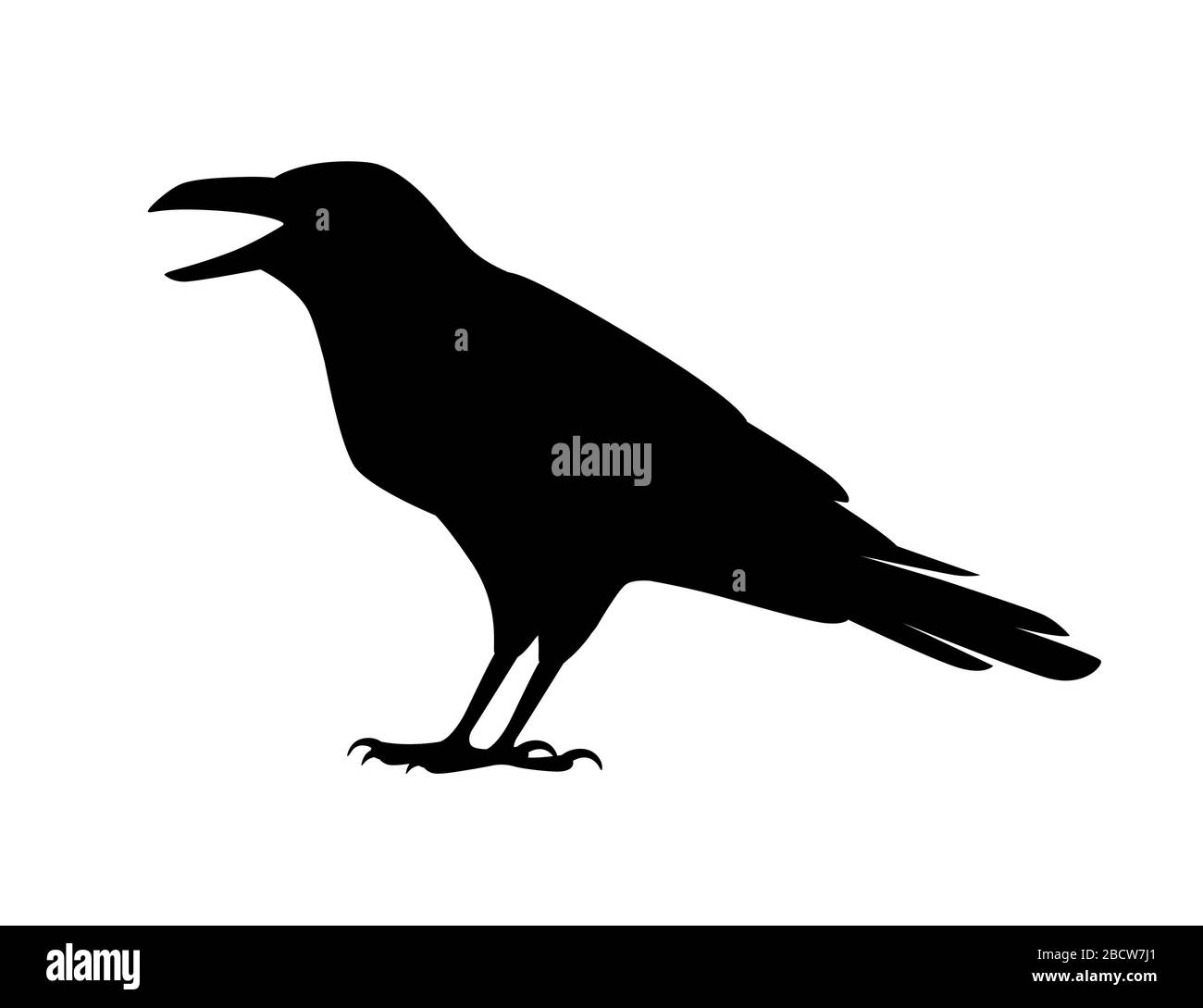 Silhouette nera uccello corvo cartone animato corvo disegno piatto vettore animale illustrazione isolato su sfondo bianco Illustrazione Vettoriale