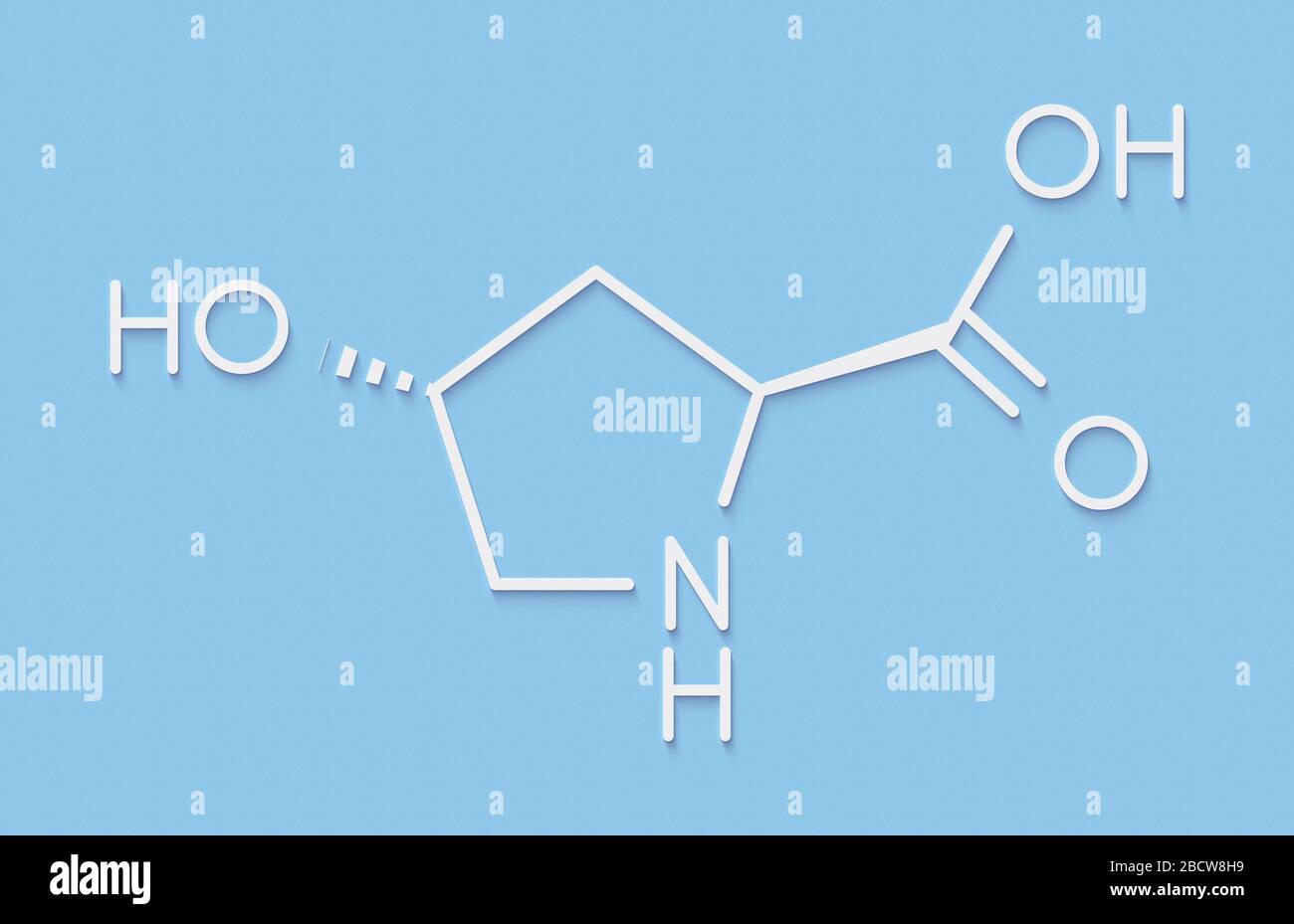 Idrossiprolina (Hyp) aminoacido. Componente essenziale del collagene. Formula scheletrica. Foto Stock
