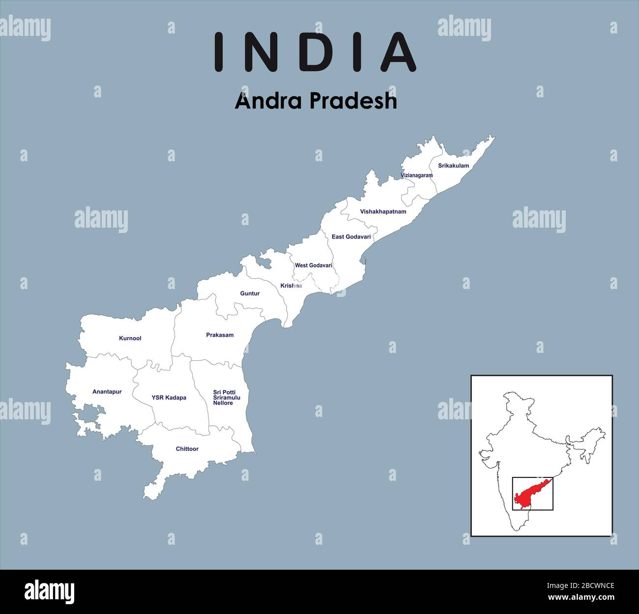 Illustrazione vettoriale della mappa di Andhra Pradesh con contorno. Illustrazione Vettoriale
