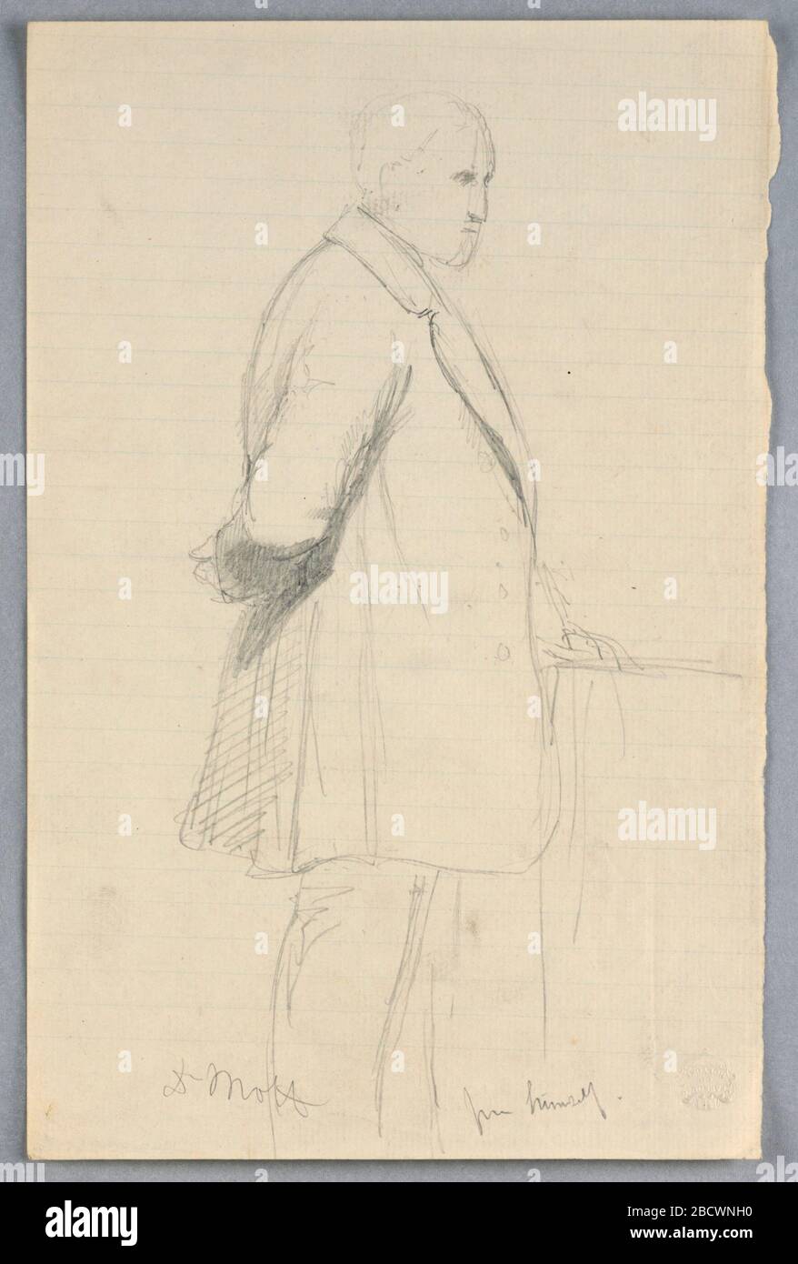 Studio del Dr. Mott per il gruppo scientifico. Ricerca in ProgressProbably uno studio per il gruppo scientifico, mai dipinto. Uomo rivolto verso destra, il braccio destro dietro la schiena nella posizione retorica. I suoi piedi non mostrati. Studio del Dr. Mott per il gruppo scientifico Foto Stock