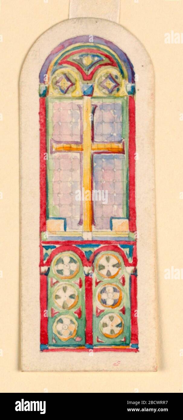 Studio per una finestra della Chiesa. Ricerca nella finestra ProgressArched con la croce che divide l'apertura. Sotto, doppio arco, con tre rotelline in ogni lato. Studio per una finestra della Chiesa Foto Stock