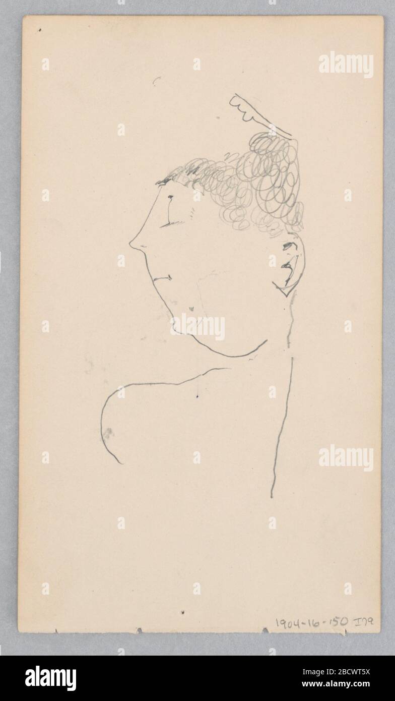 Caricatura. Ricerca in ProgressRecto: Disegno di profilo di una donna; verso: Tre schizzi di una giovane figura femminile indossando un cofano. Caricatura Foto Stock