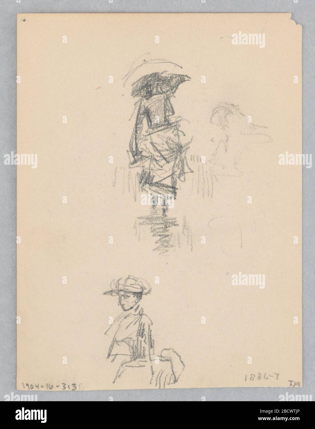 Donna. Ricerca in ProgressRecto: Due schizzi di una figura femminile; verso: Schizzo di una scena stradale. Donna Foto Stock