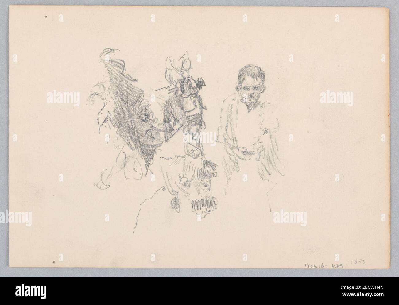 Figure. Ricerca in ProgressRecto: Schizzo parziale di una giovane figura maschile e di un asino; verso: Schizzo di una finestra con tende. Figure Foto Stock