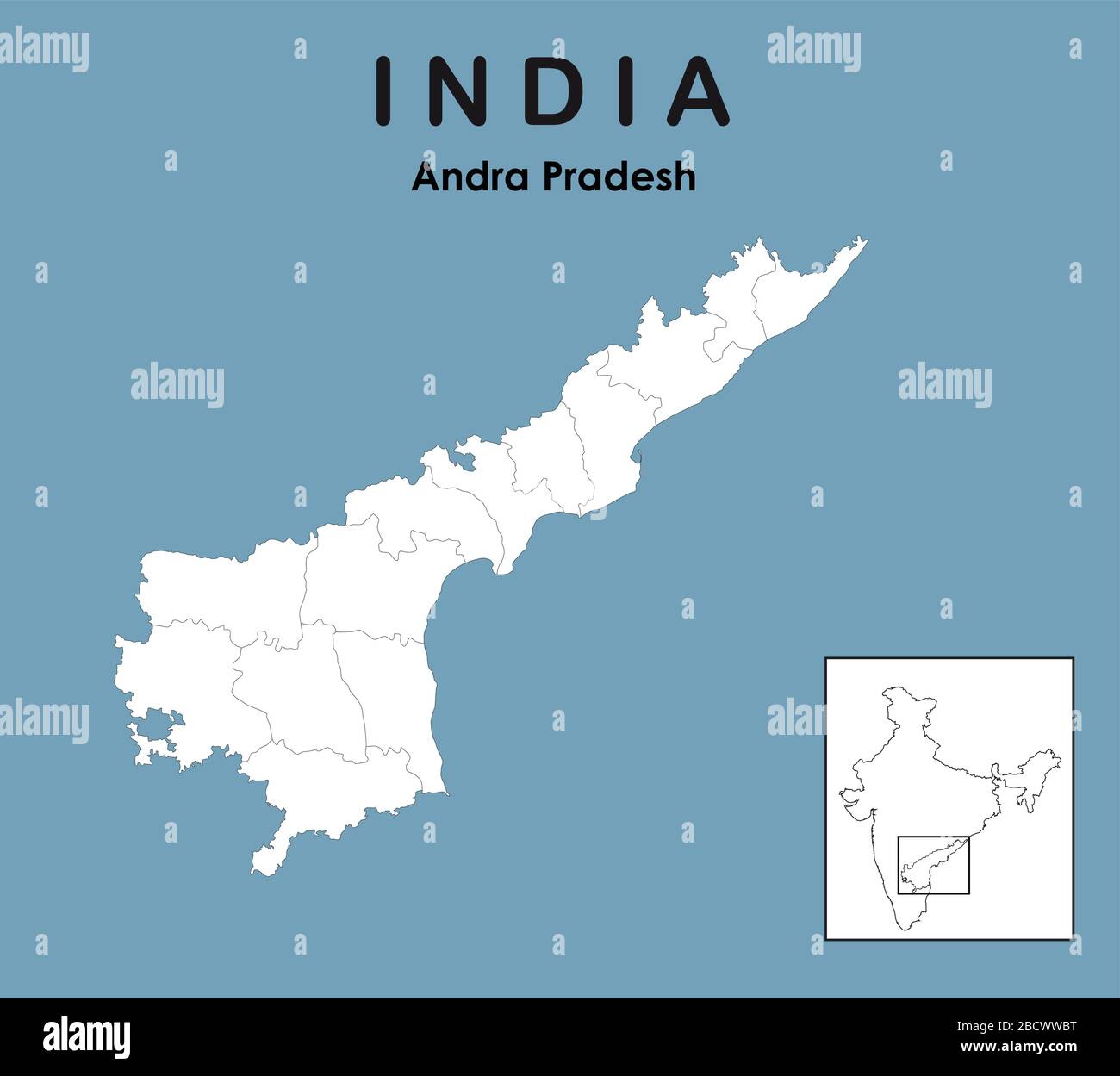 Illustrazione vettoriale della mappa di Andhra Pradesh con bordo del contorno Illustrazione Vettoriale