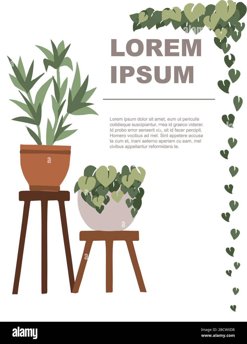 Home decorativo e piante da giardino all'aperto in pentole set piante verdi flat vettore illustrazione su sfondo bianco pubblicità Flyer banner design Illustrazione Vettoriale