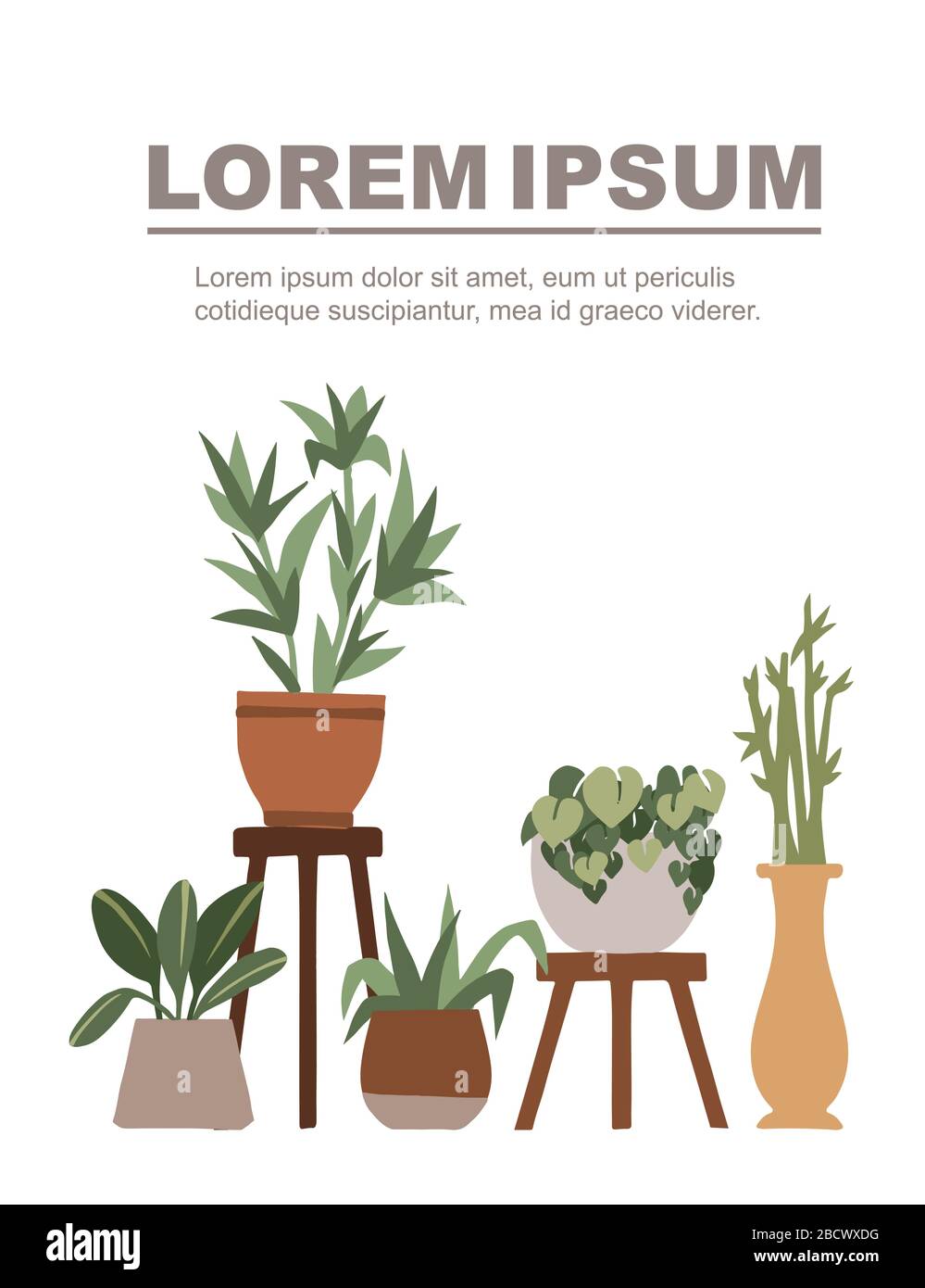 Home decorativo e piante da giardino all'aperto in pentole set piante verdi flat vettore illustrazione su sfondo bianco pubblicità Flyer banner design Illustrazione Vettoriale