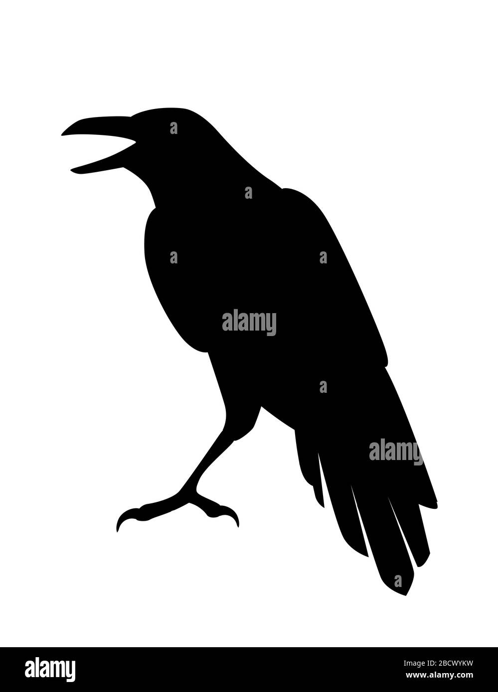 Silhouette nera uccello corvo cartone animato corvo disegno piatto vettore animale illustrazione isolato su sfondo bianco Illustrazione Vettoriale