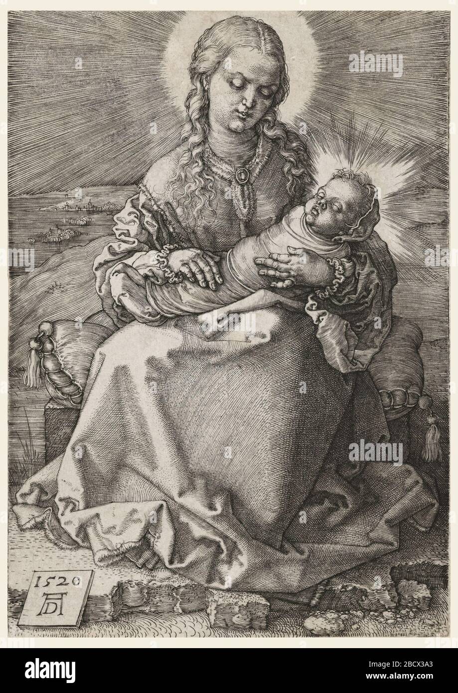 La Vergine e il Bambino in vestiti swaddling. Ricerca in progressione la Vergine che tiene il Bambino nelle sue braccia. E' avvolto in abiti ondolanti. La Vergine e il Bambino in vestiti swaddling Foto Stock