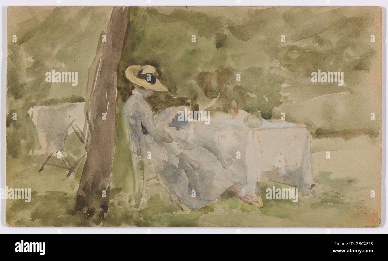 Colazione in giardino. Thomas Way Sr. (1837 - 1915)Thomas Robert Way (1861 - 1913) (C.L. Freer source) Charles Lang Freer (1854-1919) a 1905Thomas Way Sr. Colazione in giardino Foto Stock