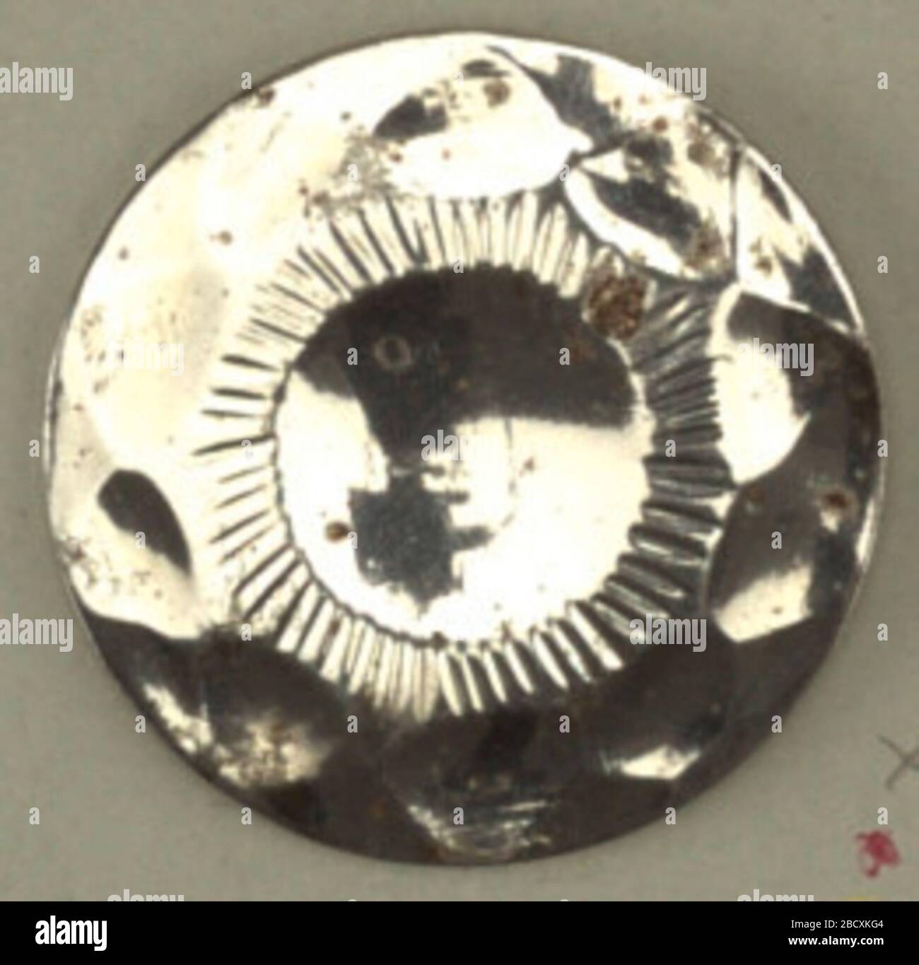 Pulsante. Ricerca in Progressflat, bottoni circolari con ornamento che rappresenta dieci petalled fiore, conventionalized.Component -a è sulla scheda 66Component -b è sulla scheda 59 pulsante Foto Stock