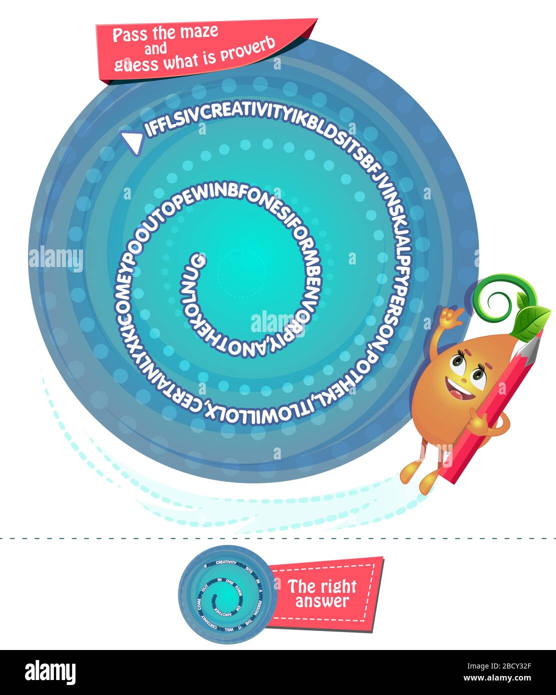 Gioco educativo per i bambini e gli adulti e sviluppo della logica, iq. Gioco di attività per i bambini a passare il labirinto e indovinare qual è proverbio Illustrazione Vettoriale