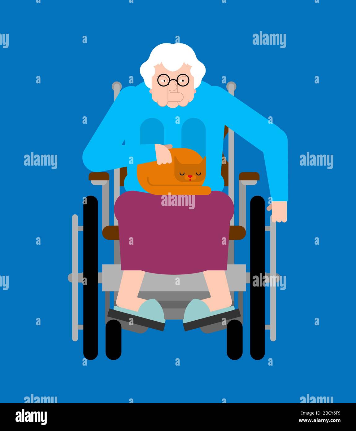 Nonna su sedia a rotelle. La nonna per disabili non può camminare Illustrazione Vettoriale