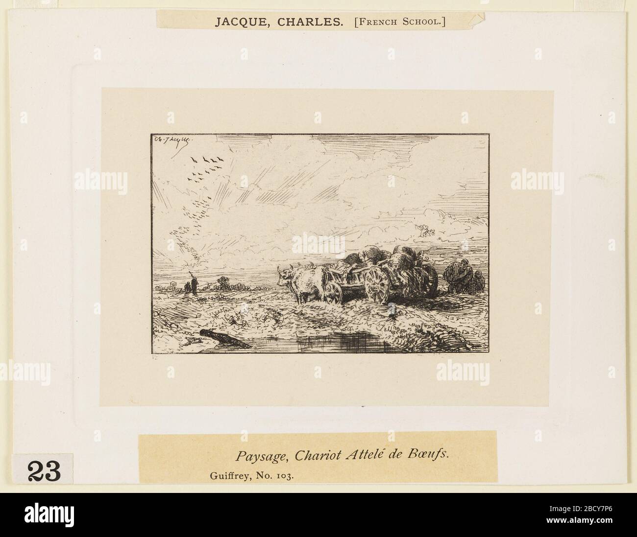 Paysage Chariot Attel de Boeufs. Ricerca in ProgressOxen disegnare un carro caricato attraverso un prato. Figure pile borse nel carrello, a destra. Paysage Chariot Attel de Boeufs Foto Stock