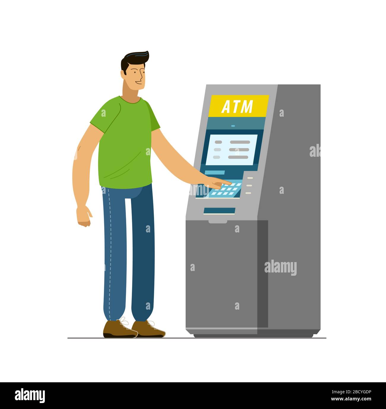 L'uomo utilizza un bancomat. Business, illustrazione dei vettori bancari Illustrazione Vettoriale