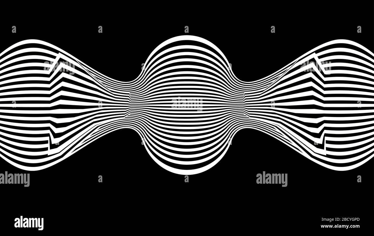 Onde di linea illusione ottica. Vettore di linee di campitura orisontale senza giunzioni in bianco e nero. Illustrazione Vettoriale