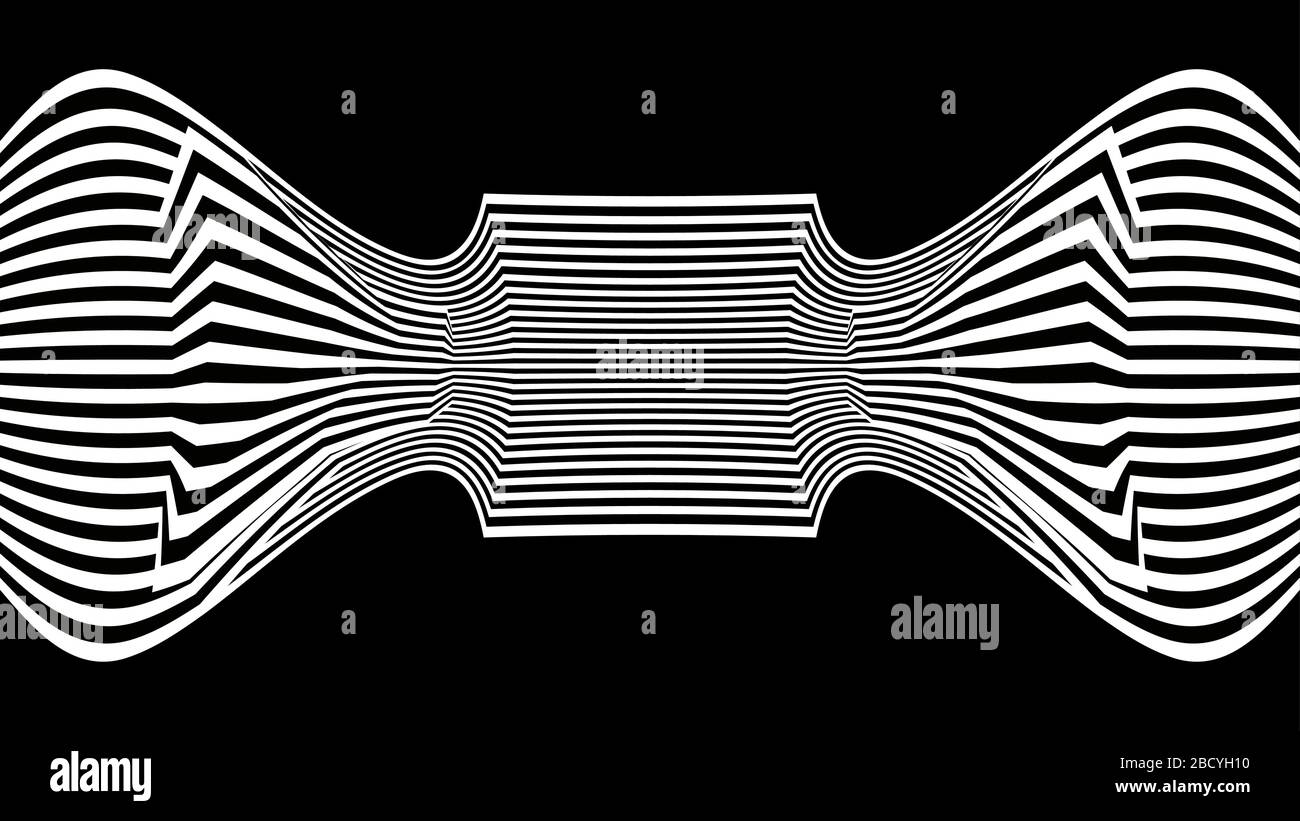 Onde di linea illusione ottica. Vettore di linee di campitura orisontale senza giunzioni in bianco e nero. Illustrazione Vettoriale