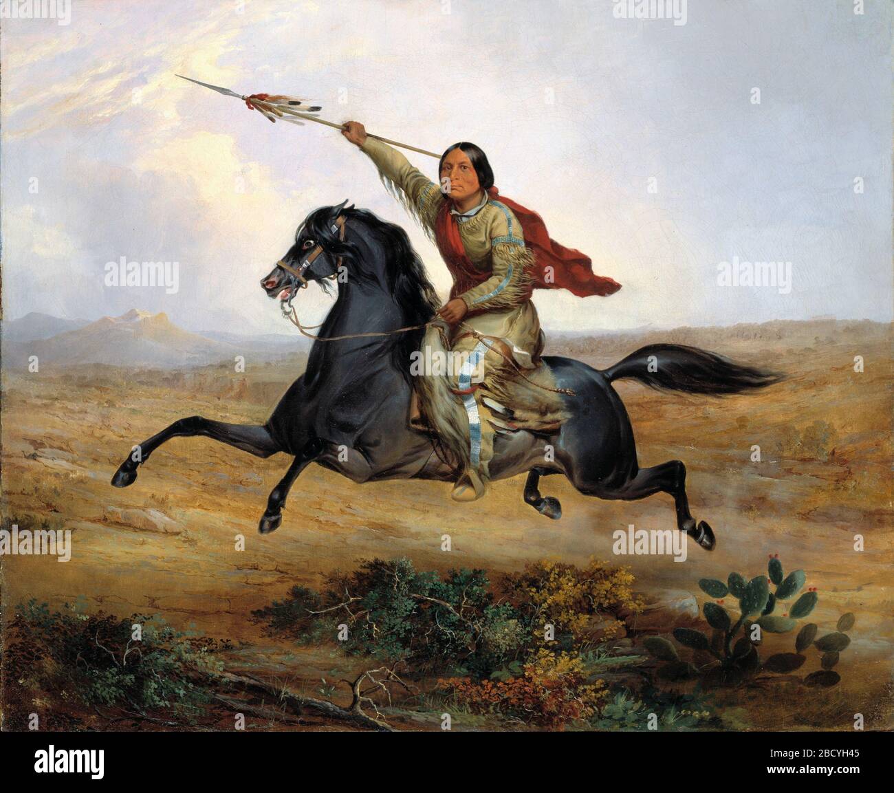 Korakkookiss un Guerriero Towoccono. John Mix Stanley dipinse questo ritratto mentre era a Fort Gibson, nell'angolo nord-est di quello che ora è Oklahoma. Visitò per la prima volta Fort Gibson nel 1842 e tornò due anni dopo. Tutti i ritratti che vi fece furono distrutti dal fuoco, tranne questo. Foto Stock