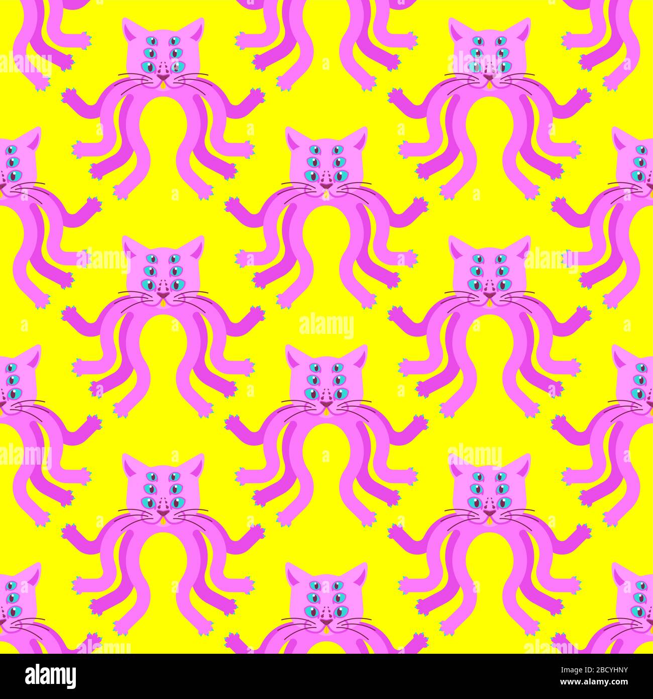 Modello Cat Octopus senza cuciture. UFO sfondo animale domestico. trama mostro. Illustrazione Vettoriale