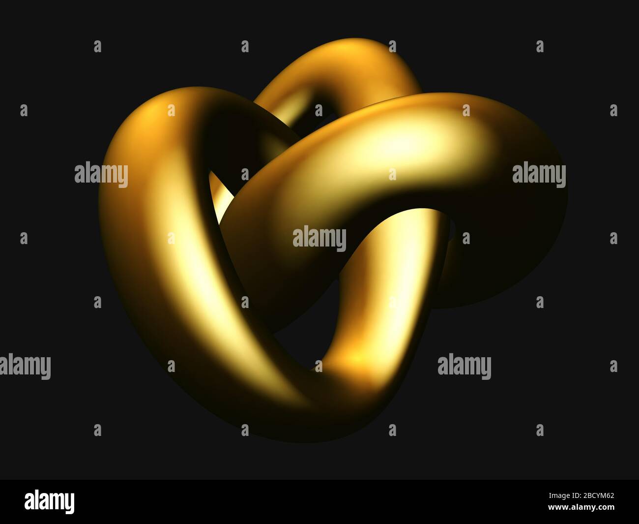 Nodo 3D dorato del torus isolato su sfondo nero. Illustrazione Vettoriale