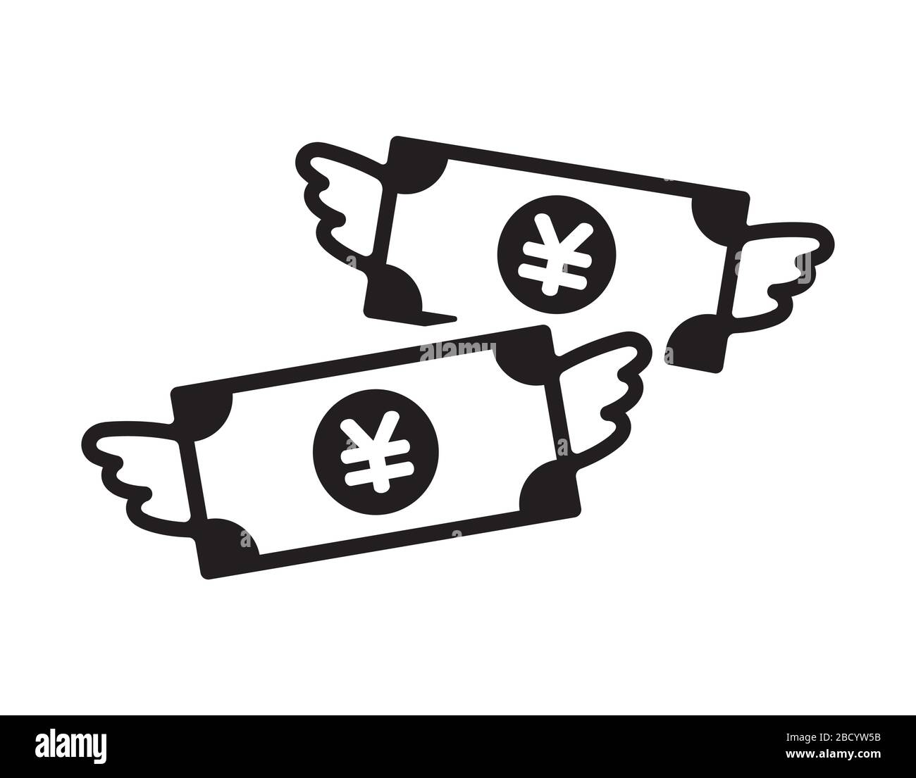 Icona di spesa / spreco di denaro / denaro volante (yen giapponese / JPY) Illustrazione Vettoriale