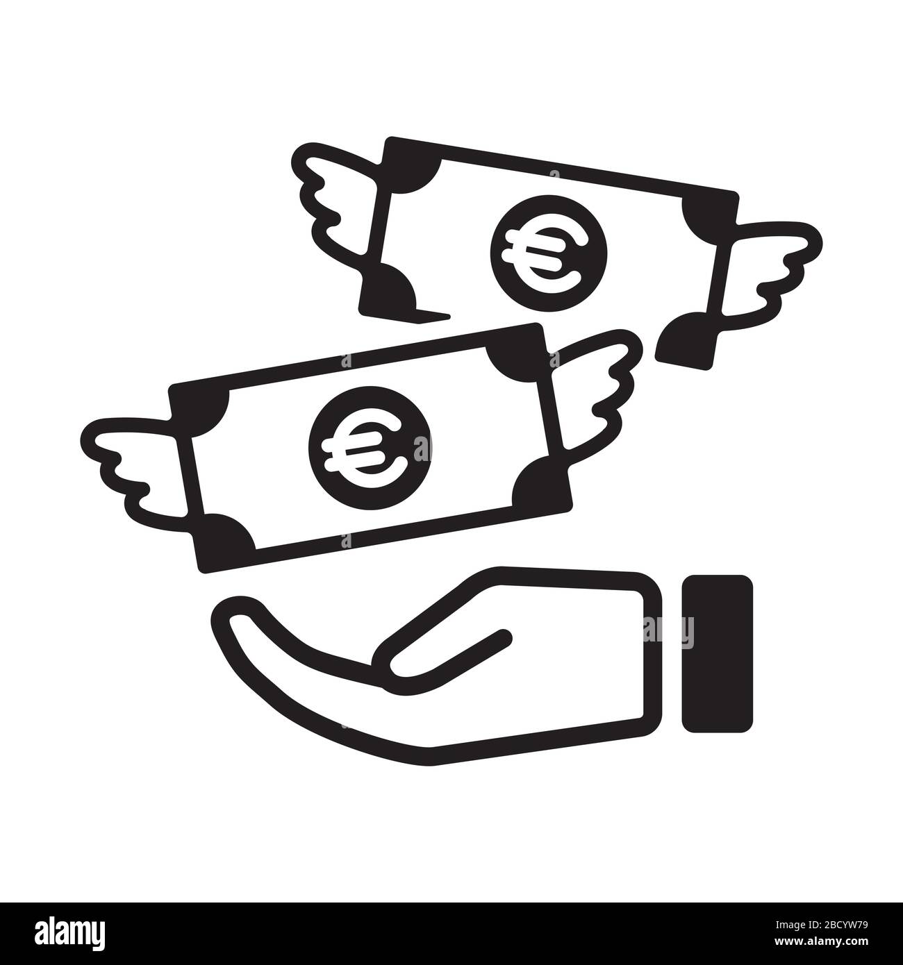 icona di spesa / spreco di denaro / denaro volante (euro) Illustrazione Vettoriale