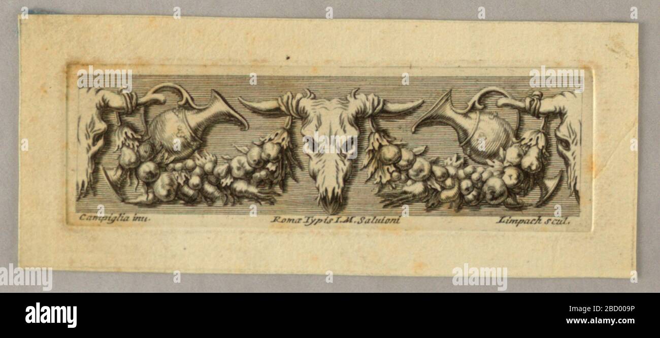 Vignette Frieze ornamentale. Ricerca in ProgressFestoons e lanciatori sospesi dalla bucatria. Vignette Frieze ornamentale Foto Stock