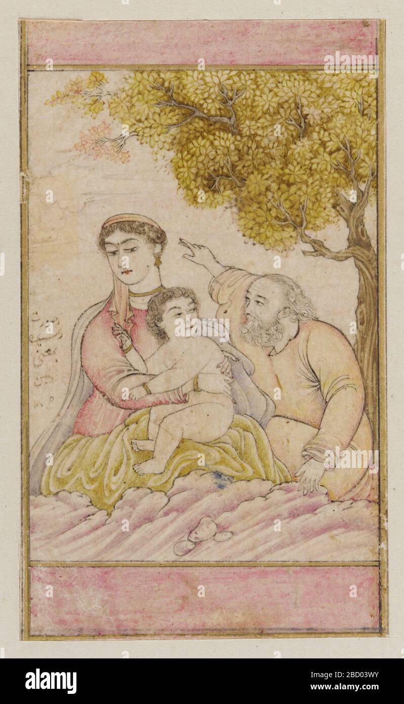 ; India; XVII secolo; colore e oro su carta; a x L: 7.1 x 4.1 cm (2 13/16 x 1 5/8 in); dono di Charles Lang Freer la Sacra Famiglia dopo un disegno europeo Foto Stock