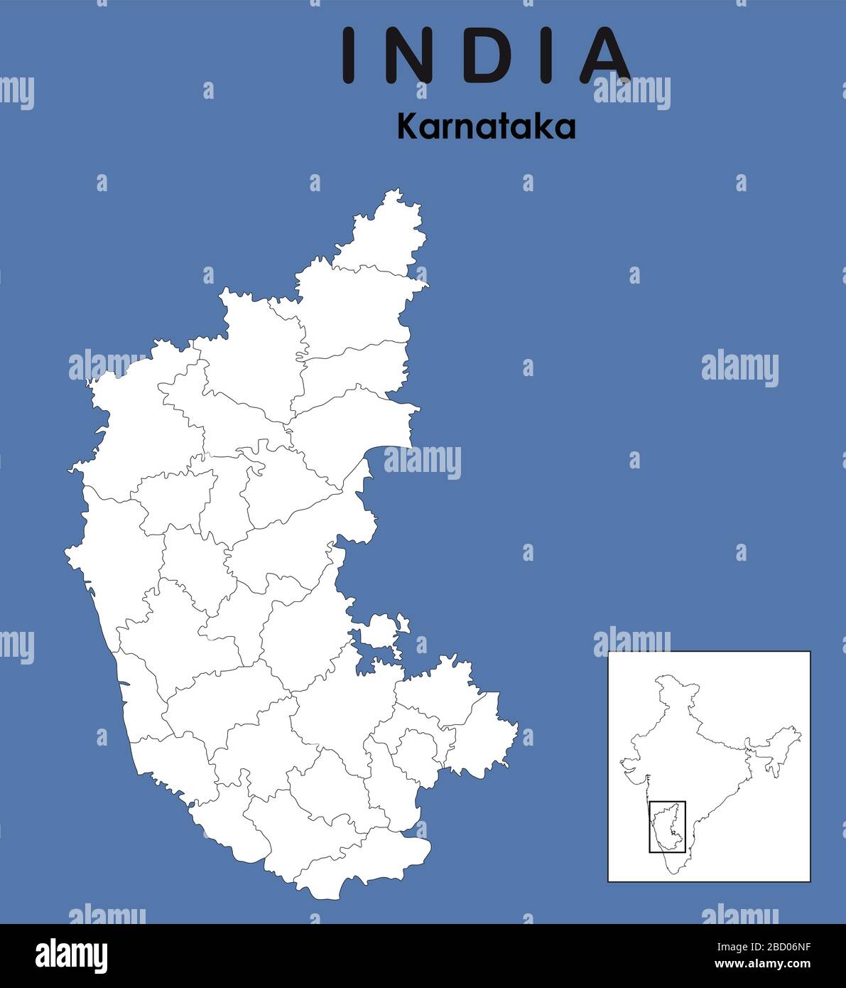 Mappa del distretto di Karnataka con illustrazione vettoriale dei nomi. Mappa di Karnataka Illustrazione Vettoriale