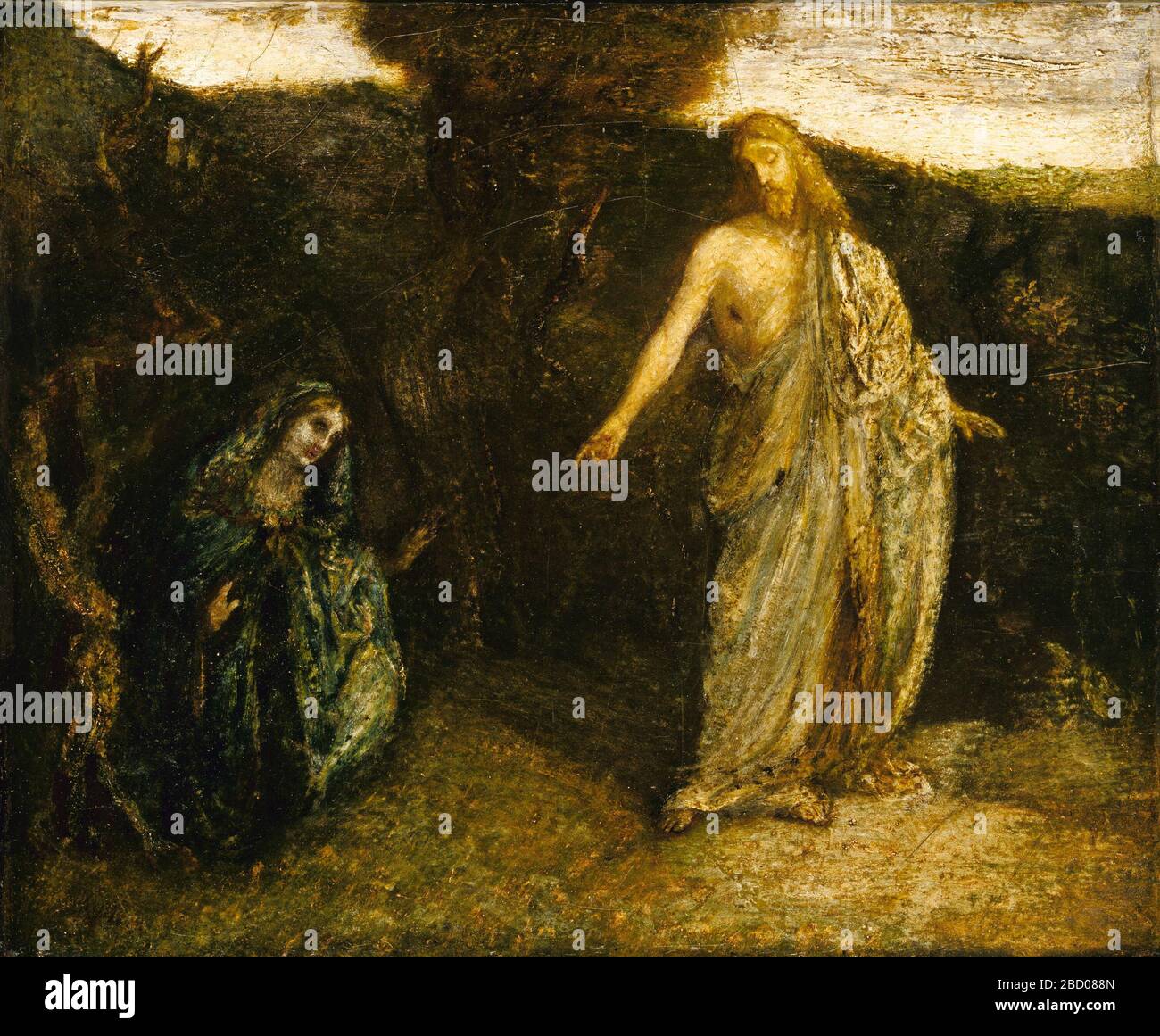 Cristo che appare a Maria. Albert Pinkham Ryder si è recato in Europa nel 1877 e nel 1882 per studiare l'arte dei maestri europei. Fu ispirato a dipingere molti soggetti religiosi, tra cui questa immagine di Cristo che appariva a Maria Maddalena. Foto Stock Cristo che appare a Maria. Albert Pinkham Ryder si è recato in Europa nel 1877 e nel 1882 per studiare l'arte dei maestri europei. Fu ispirato a dipingere molti soggetti religiosi, tra cui questa immagine di Cristo che appariva a Maria Maddalena. Foto Stock