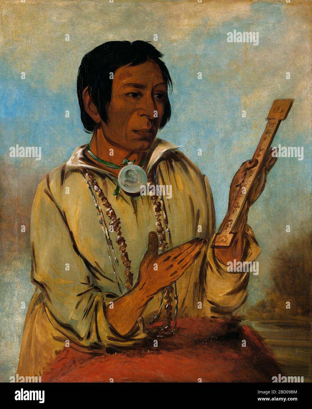 Mashena Elks Horns un Supremo. George Catlin dipinse probabilmente questo ritratto dei corni di Elk, un membro della tribù Kickapoo, a Fort Leavenworth (nell’odierno Kansas) nel 1830, nello stesso anno prese i ritratti delle tribù Delaware, Kaskaskia, Peoria e altre tribù. Foto Stock