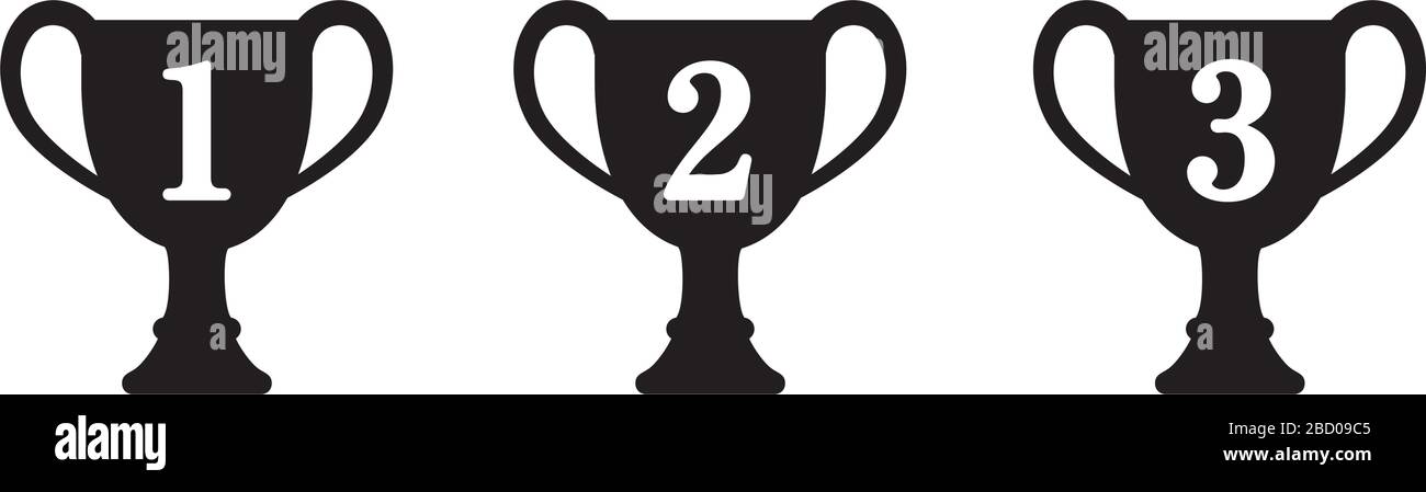 Set di illustrazioni icone coppa Trofeo. oro/argento/bronzo (dal 1° al 3° posto) Illustrazione Vettoriale