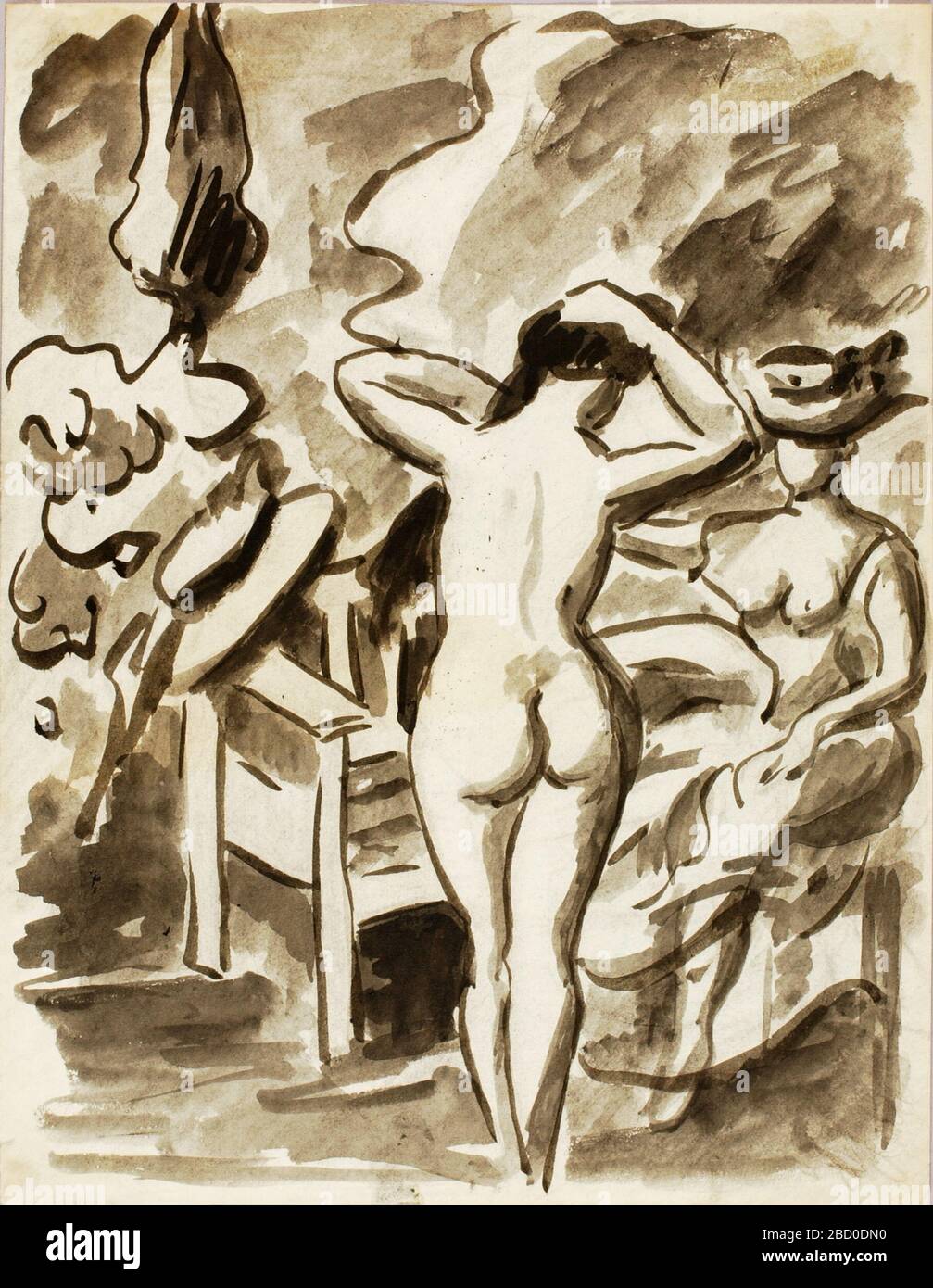 Due figure femminili in giardino. Foto Stock