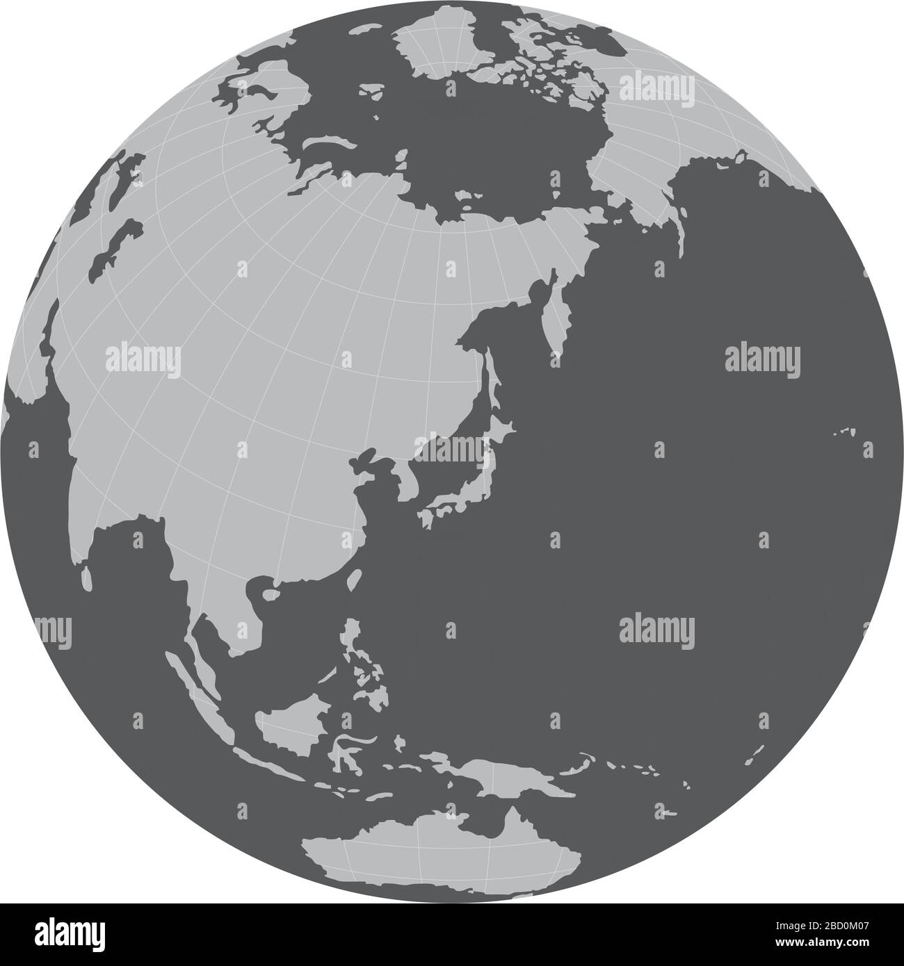 Illustrazione della mappa del mondo (globo/sfera). Focus su Giappone e asia orientale. Illustrazione Vettoriale