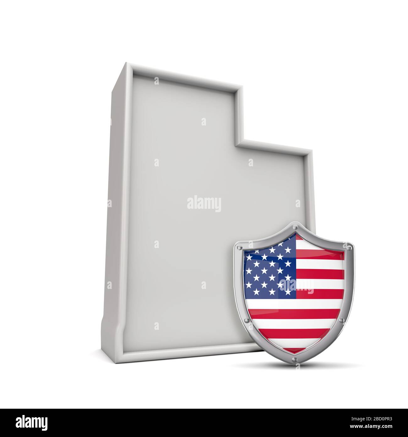 Stato americano dello Utah, con stelle e strisce scudo. Rendering 3D Foto Stock
