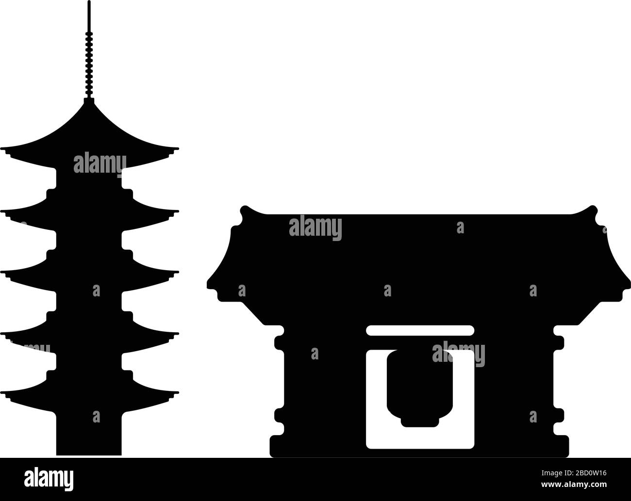 Tokyo edificio punto di riferimento piano vettore illustrazione / Asakusa tempio cancello e pagoda Illustrazione Vettoriale