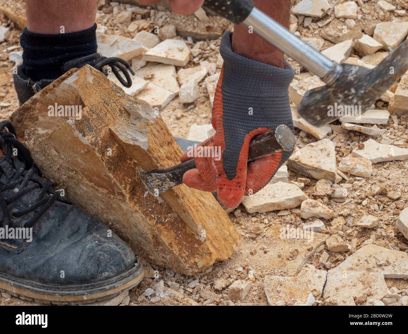 Hobbysteinbruch Solnhofen, Fossiliensucher, Solnhofen, Altmühltal, Franken, Bayern, Deutschland Foto Stock