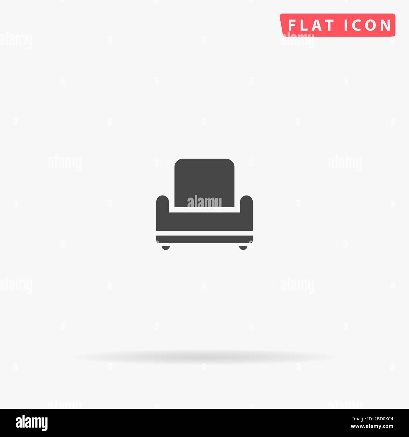 Icona vettoriale piatta poltrona. Segno di stile glifo. Semplice simbolo di illustrazioni disegnate a mano per infografiche concettuali, progetti progettuali, UI e UX, sito web o. Illustrazione Vettoriale