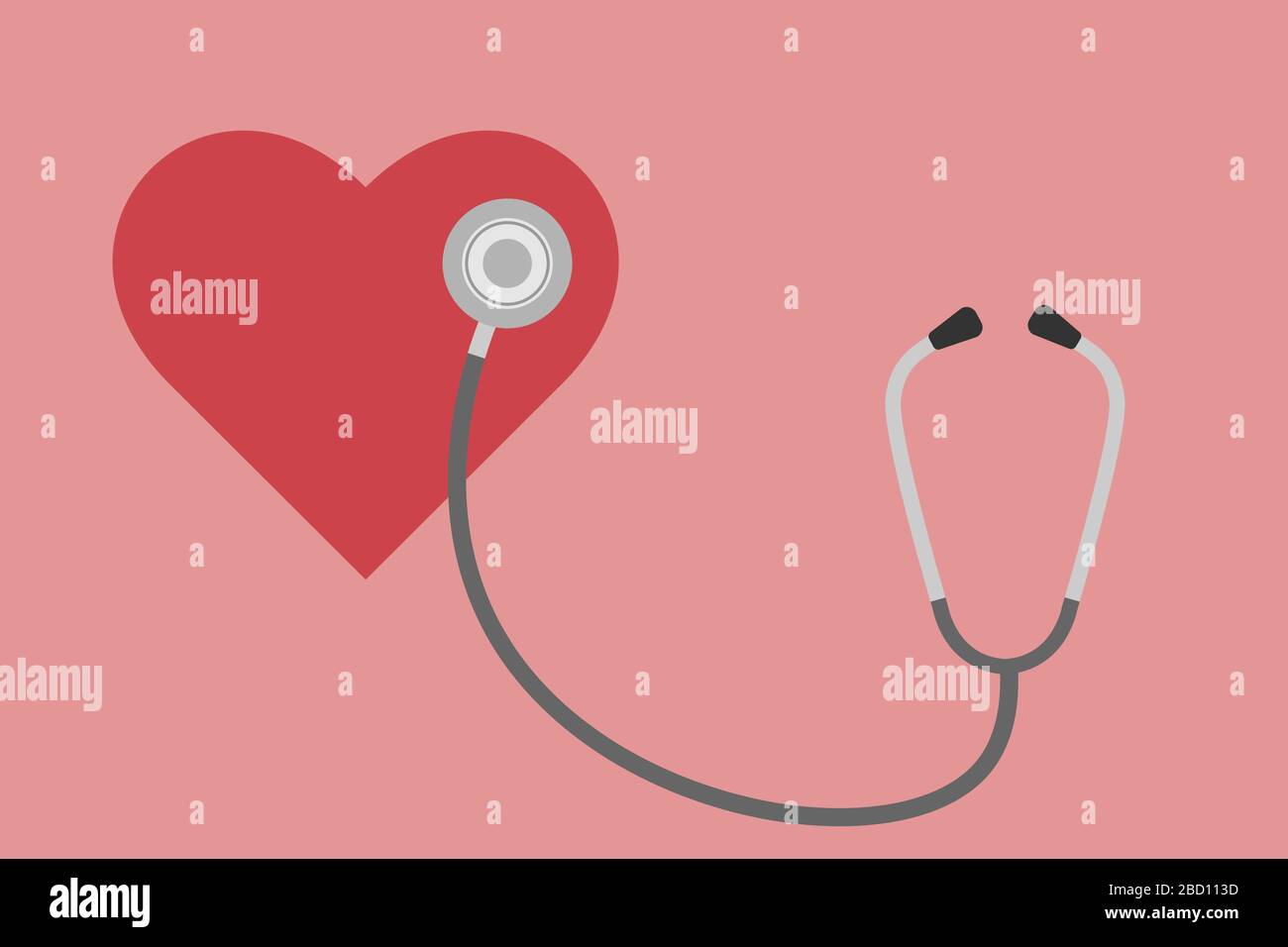 Stetoscopio e cuore su sfondo rosa disegno piatto Immagine e Vettoriale -  Alamy
