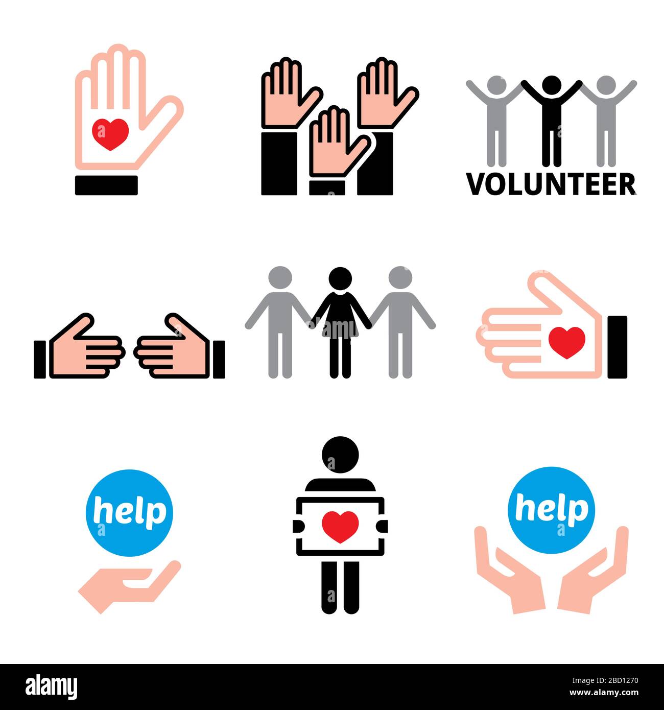 Volontario, gente che aiuta l'altro, insieme delle icone del vettore di concetto di carità Illustrazione Vettoriale