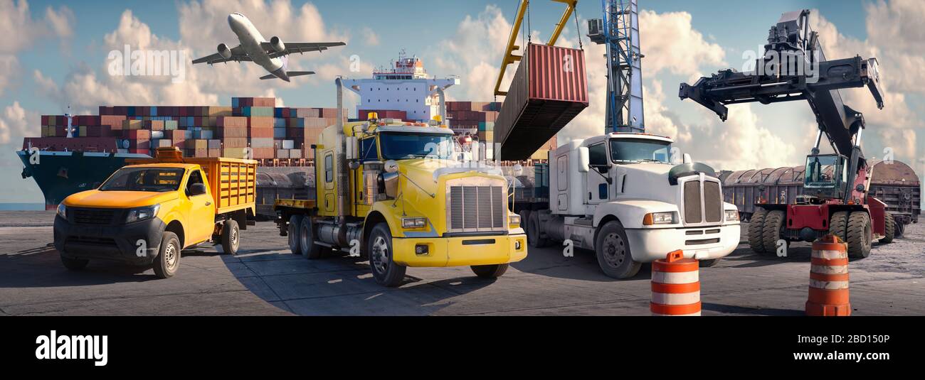 Concetto di logistica e trasporto di fronte Industrial Container Cargo nave per il concetto di spedizione veloce o istantanea e ordini di merci online Foto Stock