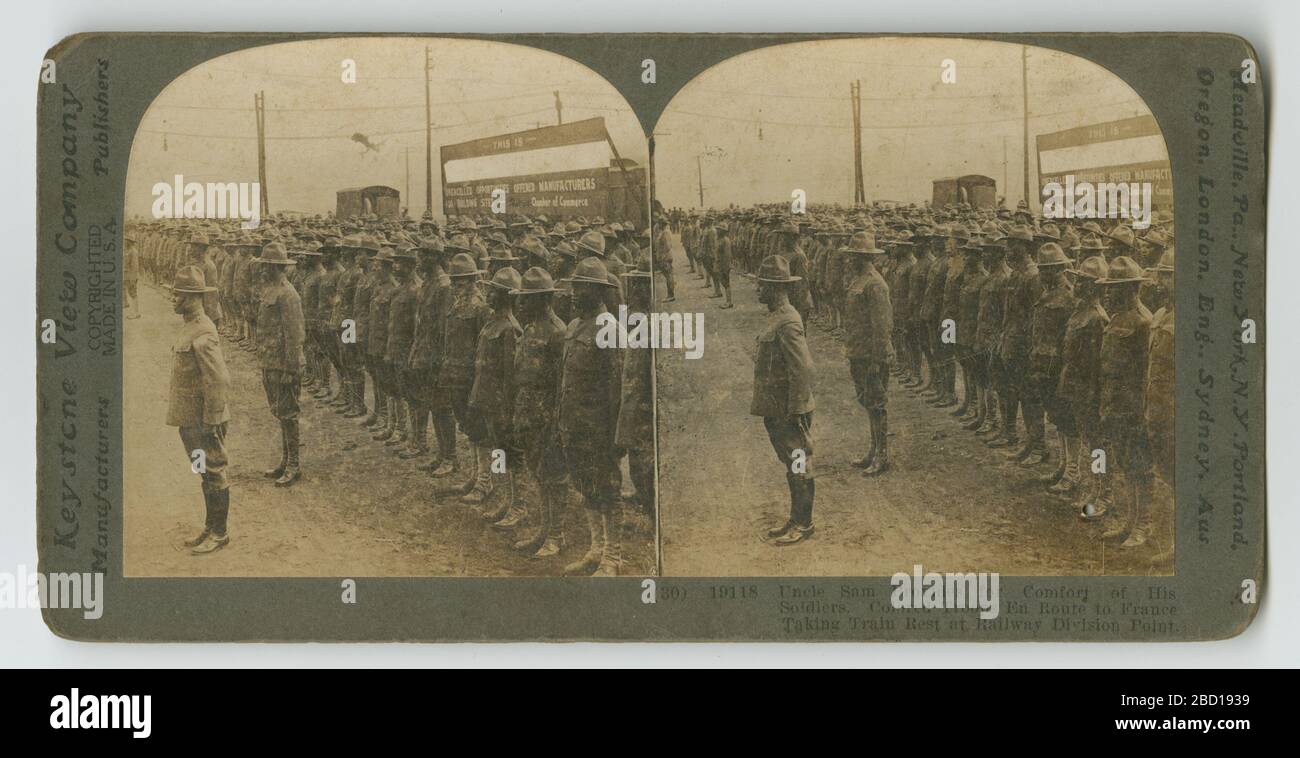 30 19118 lo zio Sam fornisce il comfort dei suoi soldati colorati truppe in  rotta per la Francia prendendo treno riposo a punto divisione ferroviaria.  Uno stereografo non datato prodotto dalla Keystone