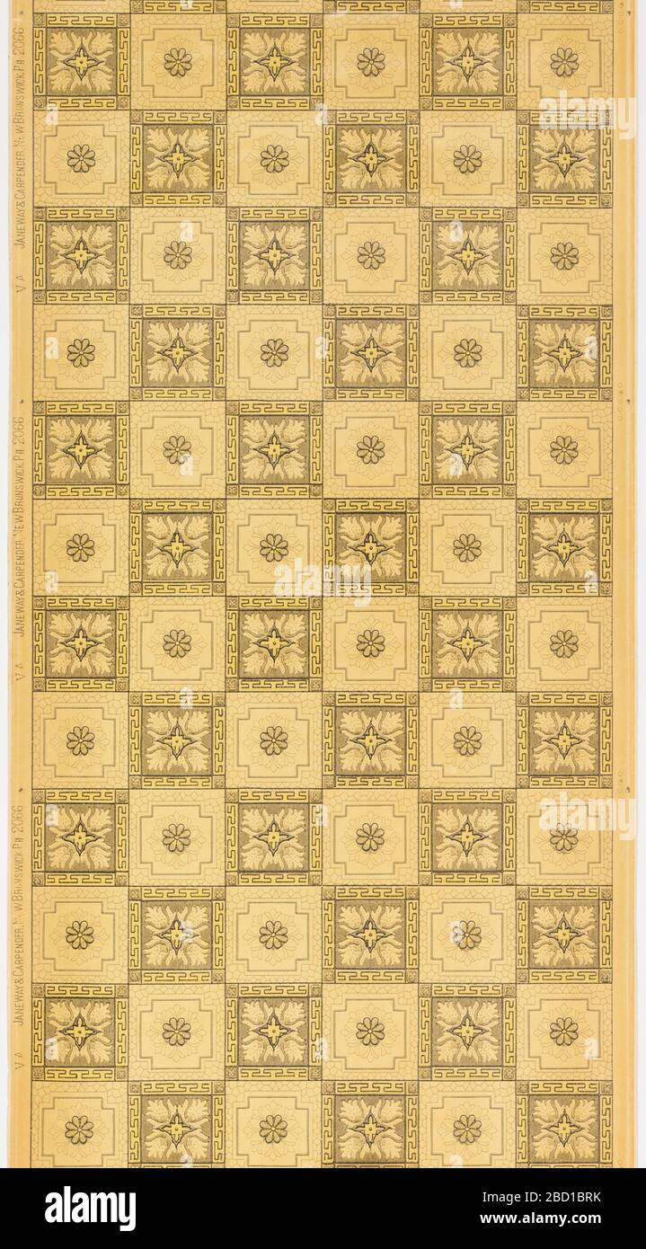 Parete laterale. Ricerca nel design ProgressTile, alternando luce e buio. Ogni elemento della sezione contiene una rosetta. Stampato in tonalità di marrone e giallo. Parete laterale Foto Stock