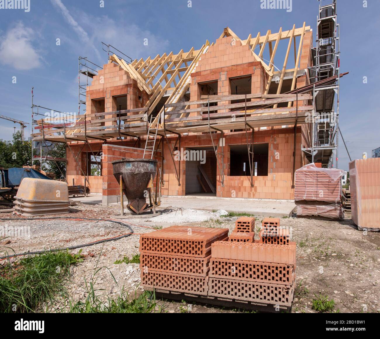 Cantiere di una casa di nuova costruzione Foto Stock