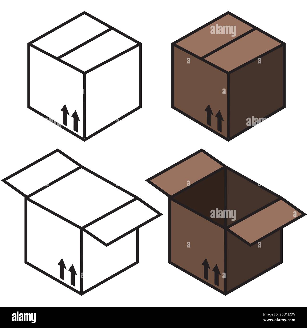 cartone aperto e chiuso scatola marrone, icona, icona, vettore Illustrazione Vettoriale